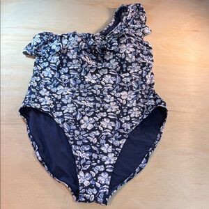 Vineyard Vines Woman’s One-Shoulder Floral Swimsuit - Navy & White Sz XL